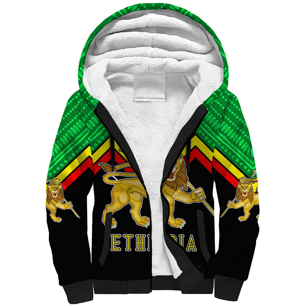 Ethiopia Sherpa Hoodie Coat Of Arms With Hand Drawn Pattern TS06 - Wonder Print Shop