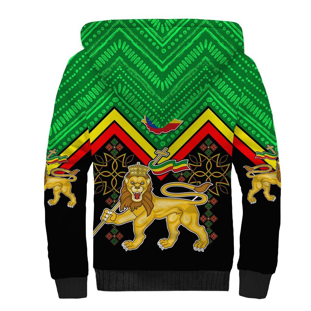Ethiopia Sherpa Hoodie Coat Of Arms With Hand Drawn Pattern TS06 - Wonder Print Shop