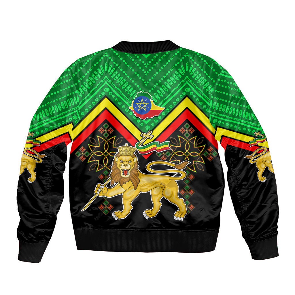 Ethiopia Sleeve Zip Bomber Jacket Coat Of Arms With Hand Drawn Pattern TS06 - Wonder Print Shop