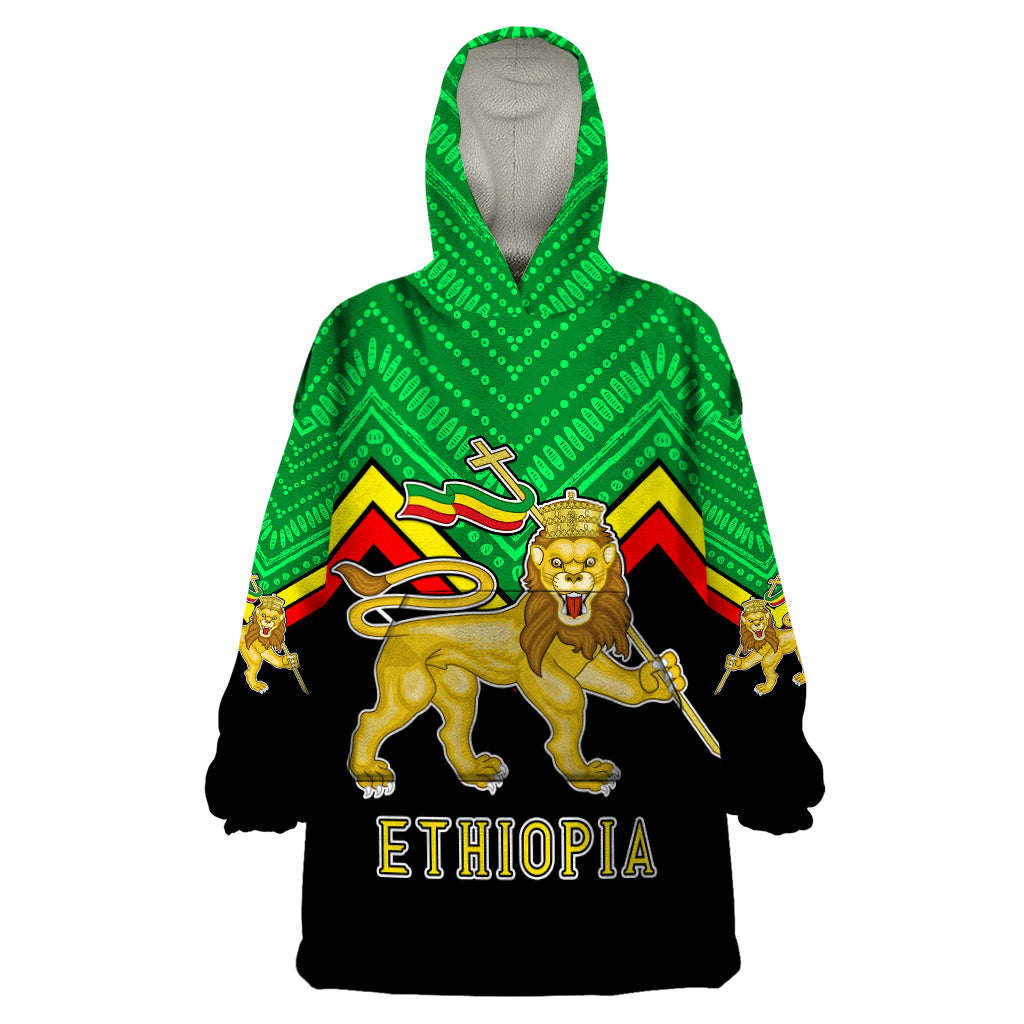 Ethiopia Wearable Blanket Hoodie Coat Of Arms With Hand Drawn Pattern TS06 - Wonder Print Shop