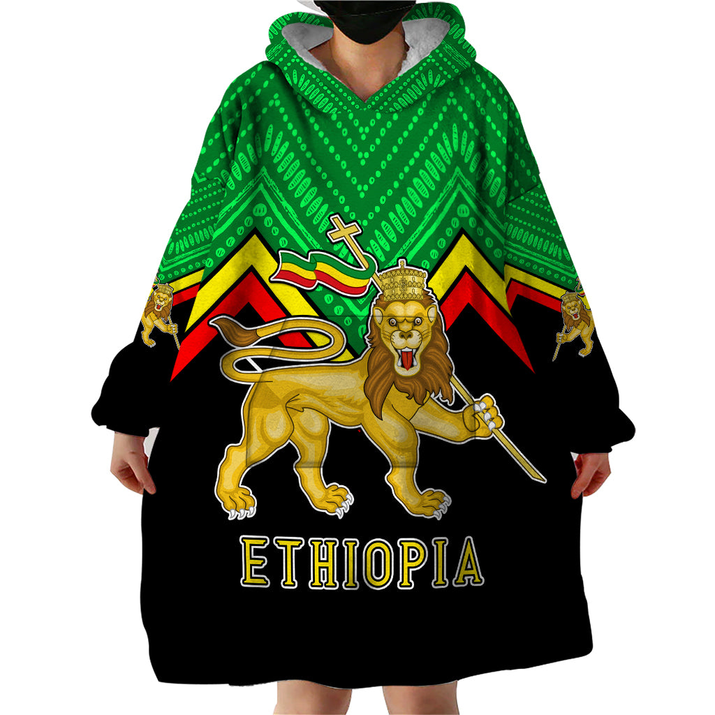 Ethiopia Wearable Blanket Hoodie Coat Of Arms With Hand Drawn Pattern TS06 - Wonder Print Shop