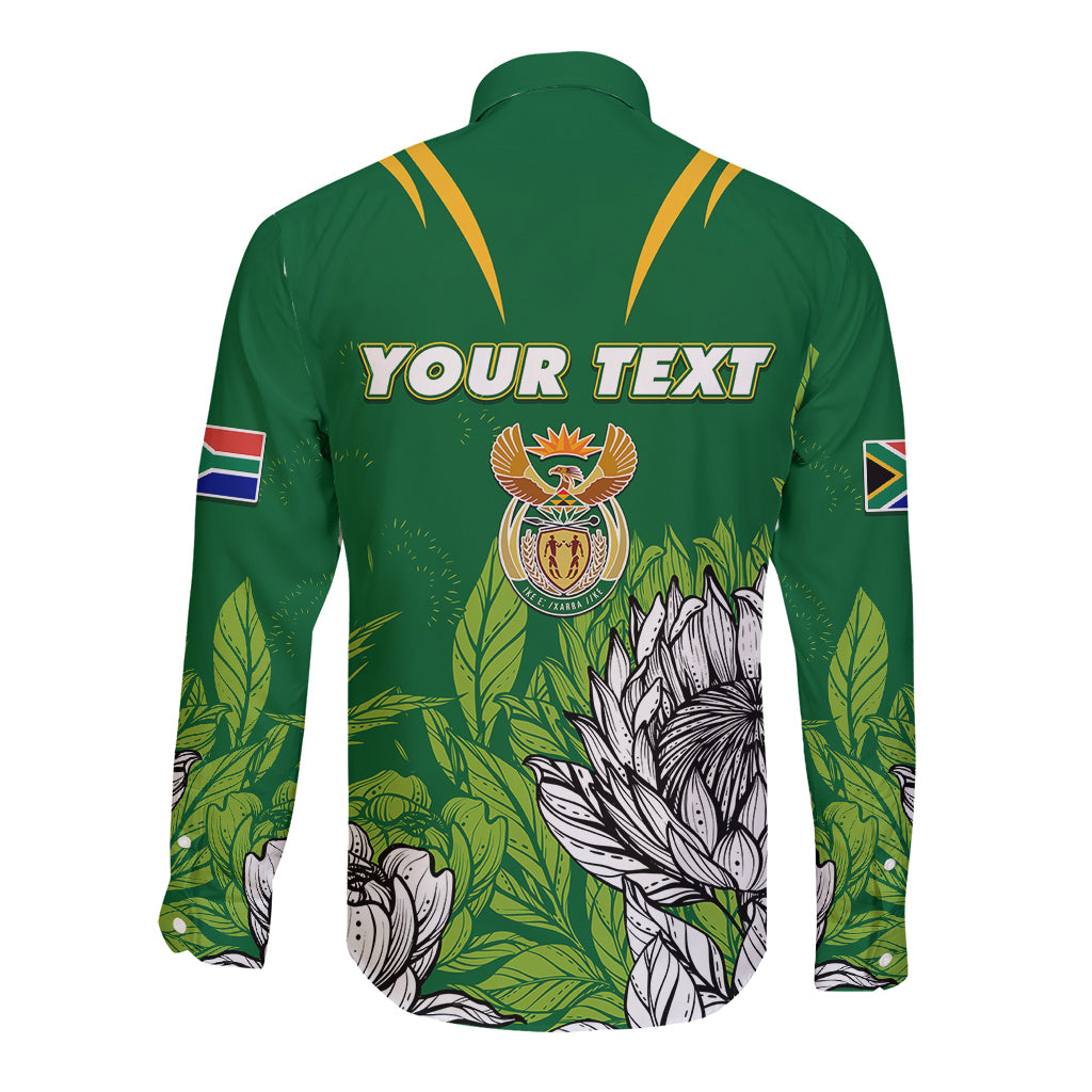 Personalised South Africa Long Sleeve Button Shirt King Protea With Flag TS06 - Wonder Print Shop