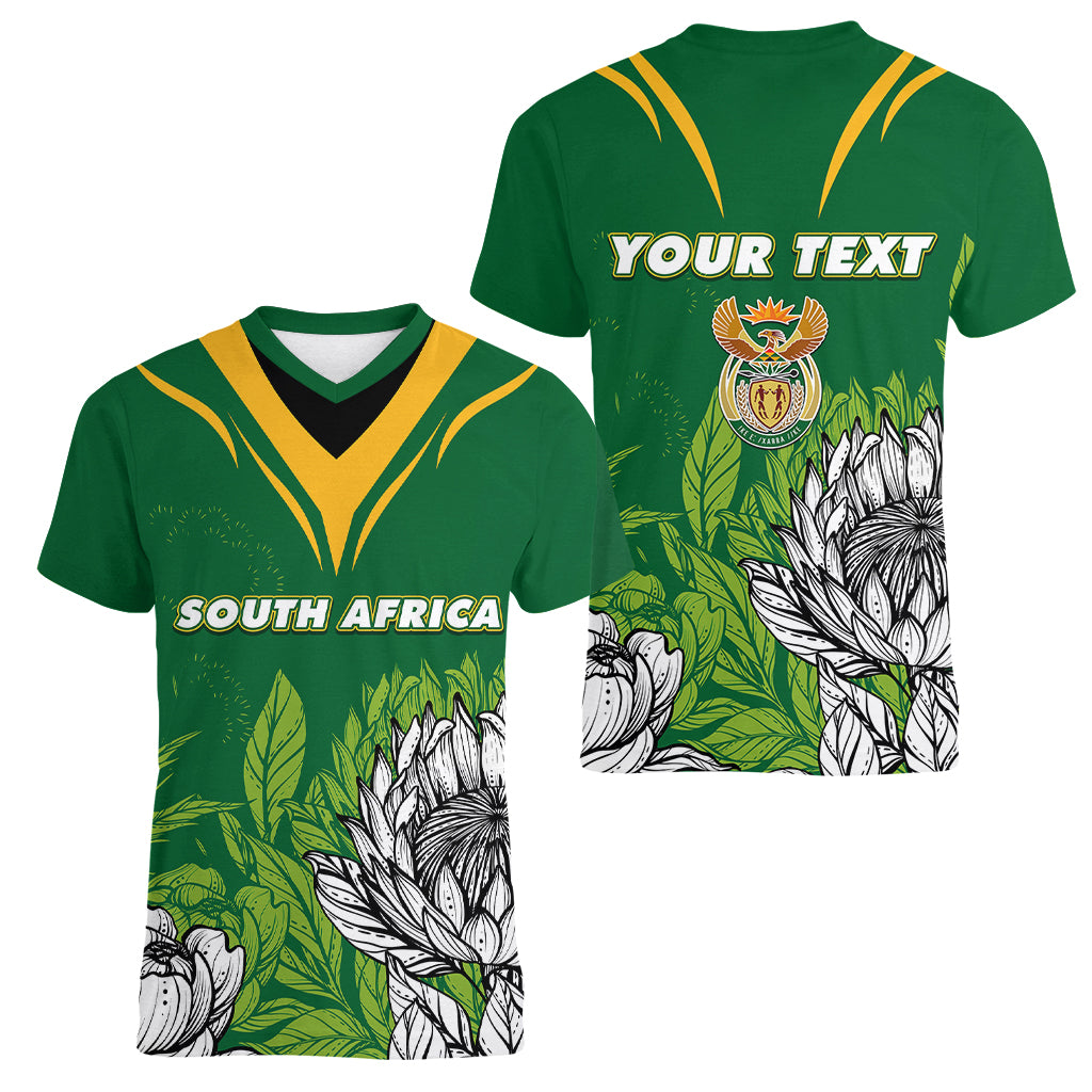 Personalised South Africa Women V Neck T Shirt King Protea With Flag TS06 - Wonder Print Shop