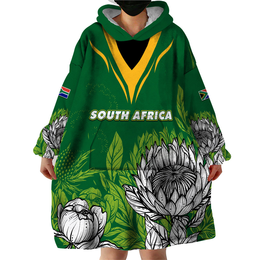 South Africa Wearable Blanket Hoodie King Protea With Flag TS06 - Wonder Print Shop