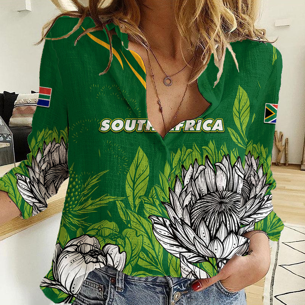 South Africa Women Casual Shirt King Protea With Flag TS06 - Wonder Print Shop