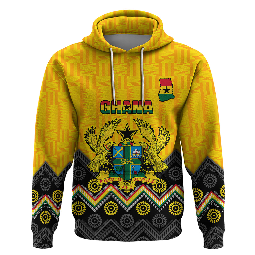 Personalised Ghana Hoodie Kente Pattern And Adinkra Pattern Mix Coat Of Arms TS06 - Wonder Print Shop
