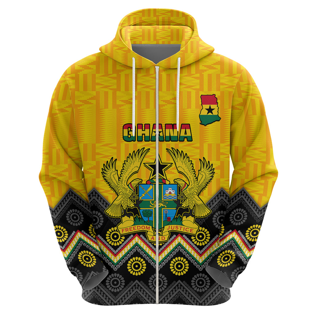 Personalised Ghana Hoodie Kente Pattern And Adinkra Pattern Mix Coat Of Arms TS06 - Wonder Print Shop