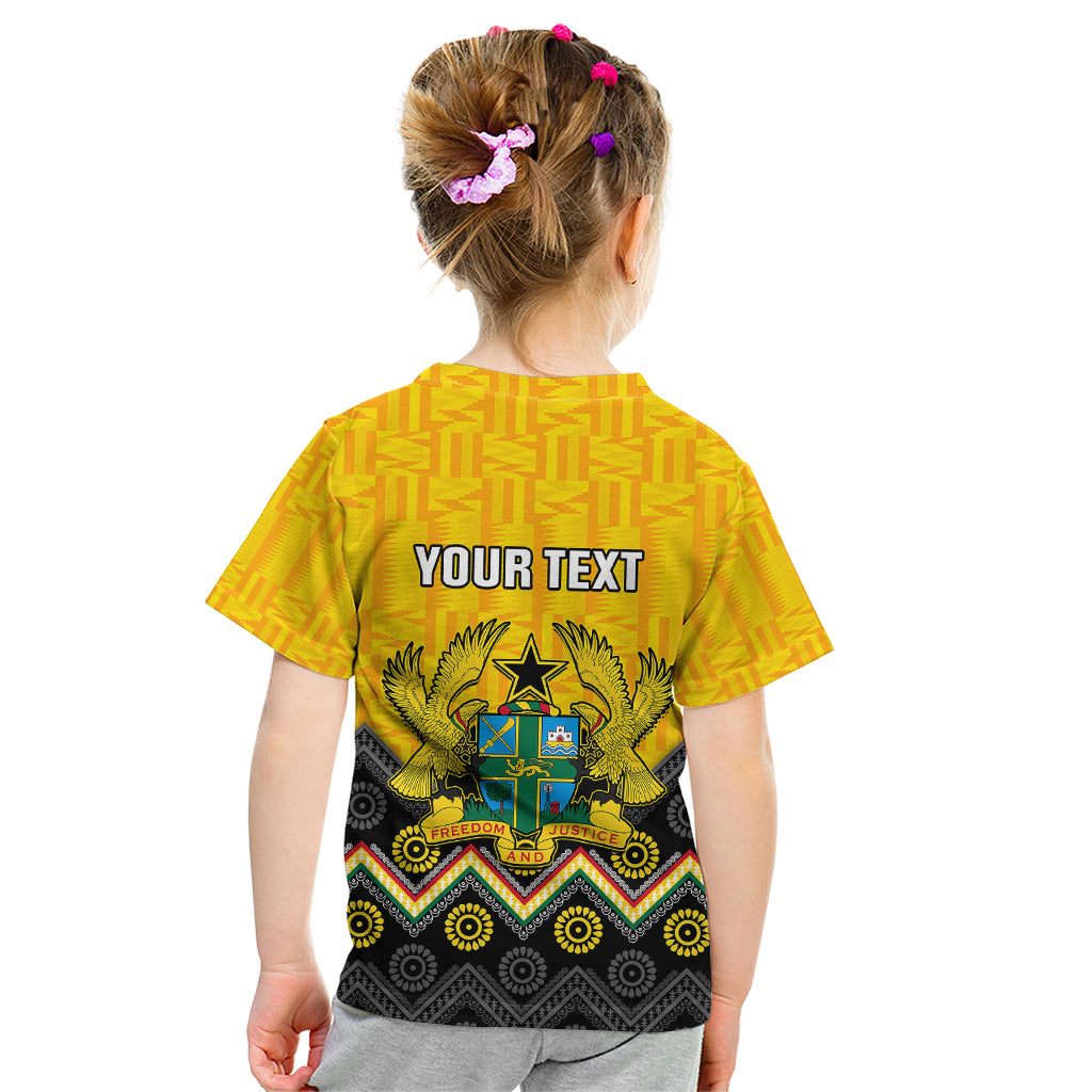 Personalised Ghana Kid T Shirt Kente Pattern And Adinkra Pattern Mix Coat Of Arms TS06 - Wonder Print Shop