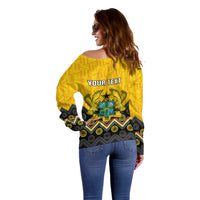 Personalised Ghana Off Shoulder Sweater Kente Pattern And Adinkra Pattern Mix Coat Of Arms TS06 - Wonder Print Shop