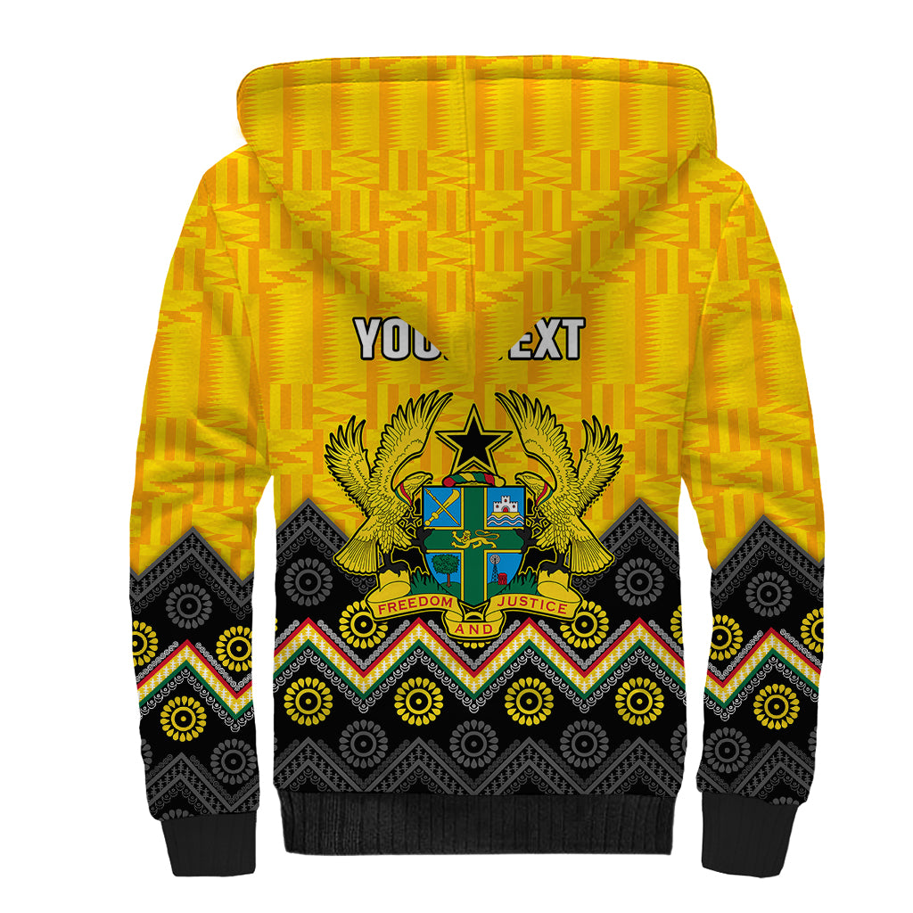 Personalised Ghana Sherpa Hoodie Kente Pattern And Adinkra Pattern Mix Coat Of Arms TS06 - Wonder Print Shop