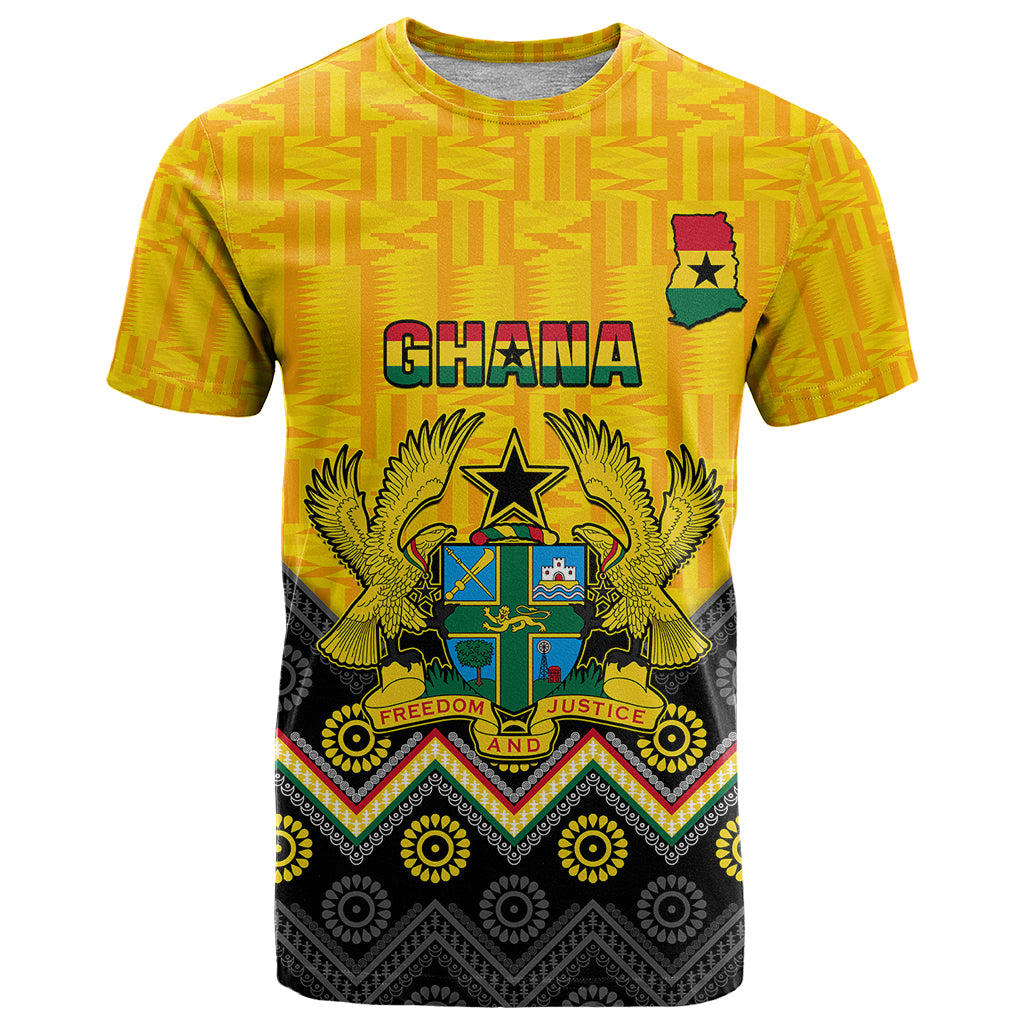 personalised-ghana-t-shirt-kente-pattern-and-adinkra-pattern-mix-coat-of-arms