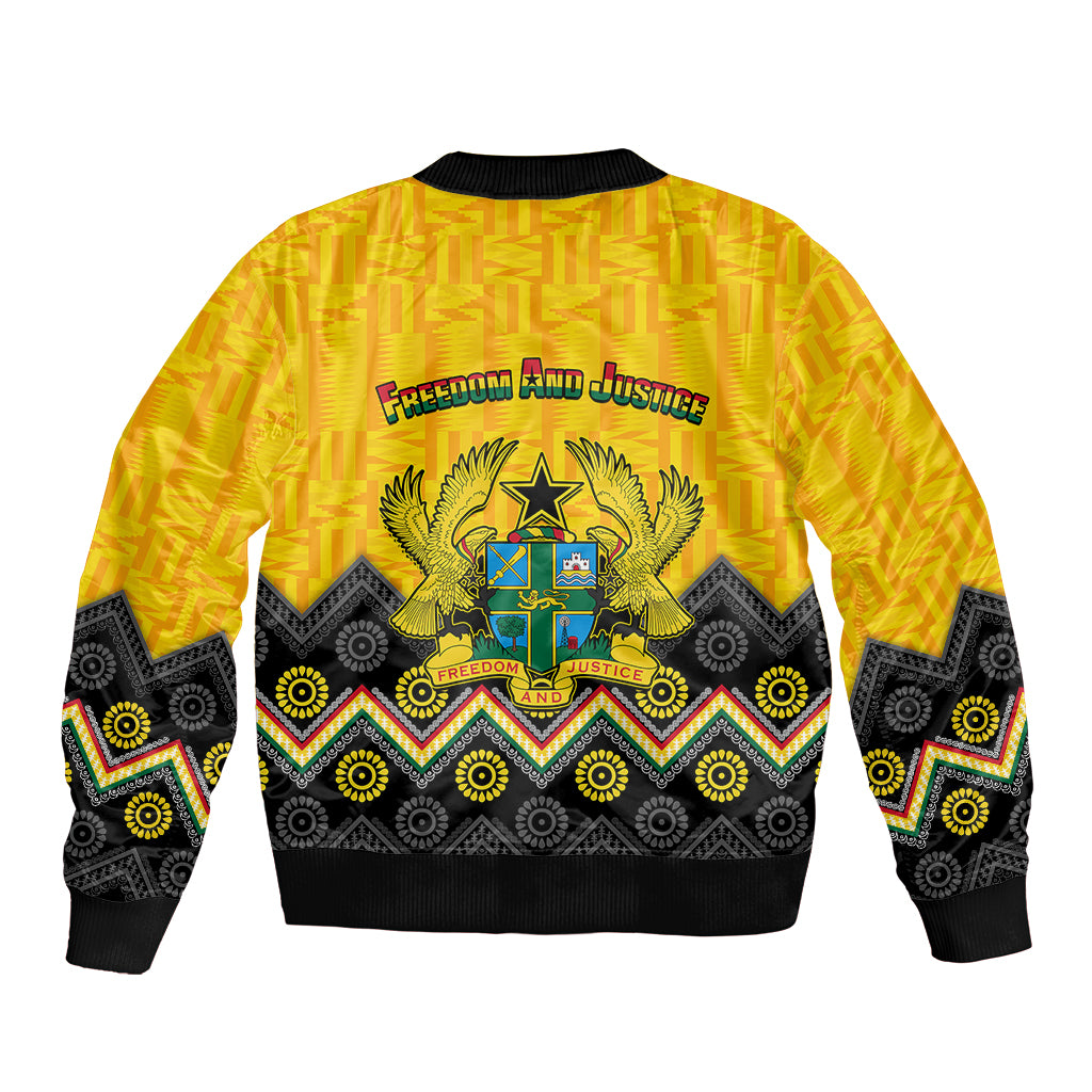 Ghana Bomber Jacket Kente Pattern And Adinkra Pattern Mix Coat Of Arms TS06 - Wonder Print Shop