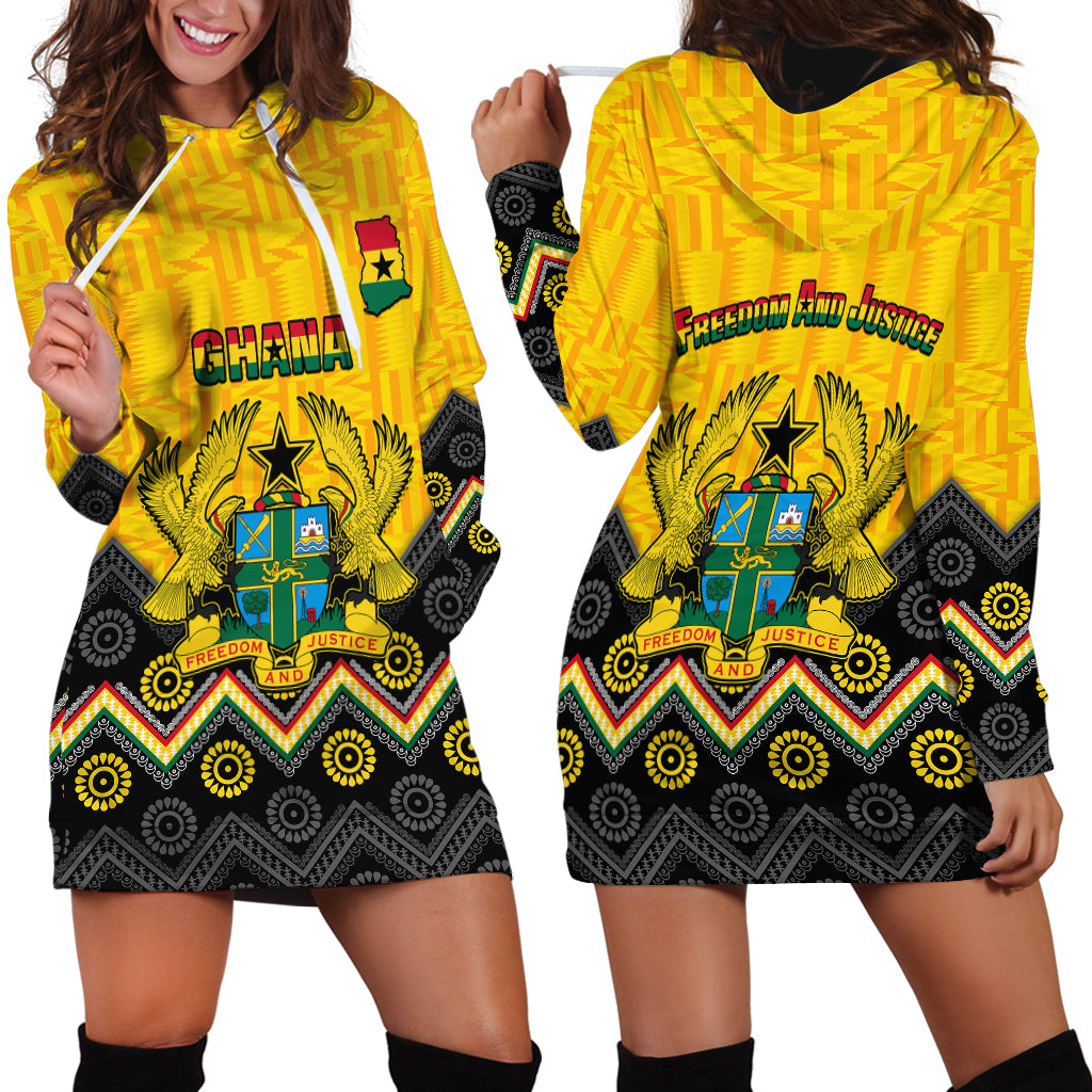 Ghana Hoodie Dress Kente Pattern And Adinkra Pattern Mix Coat Of Arms TS06 - Wonder Print Shop