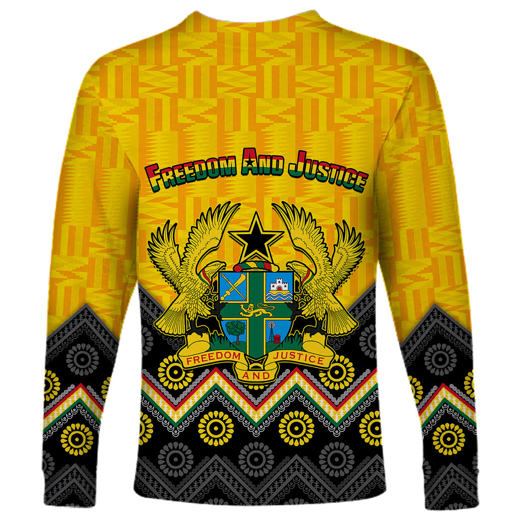 Ghana Long Sleeve Shirt Kente Pattern And Adinkra Pattern Mix Coat Of Arms TS06 - Wonder Print Shop