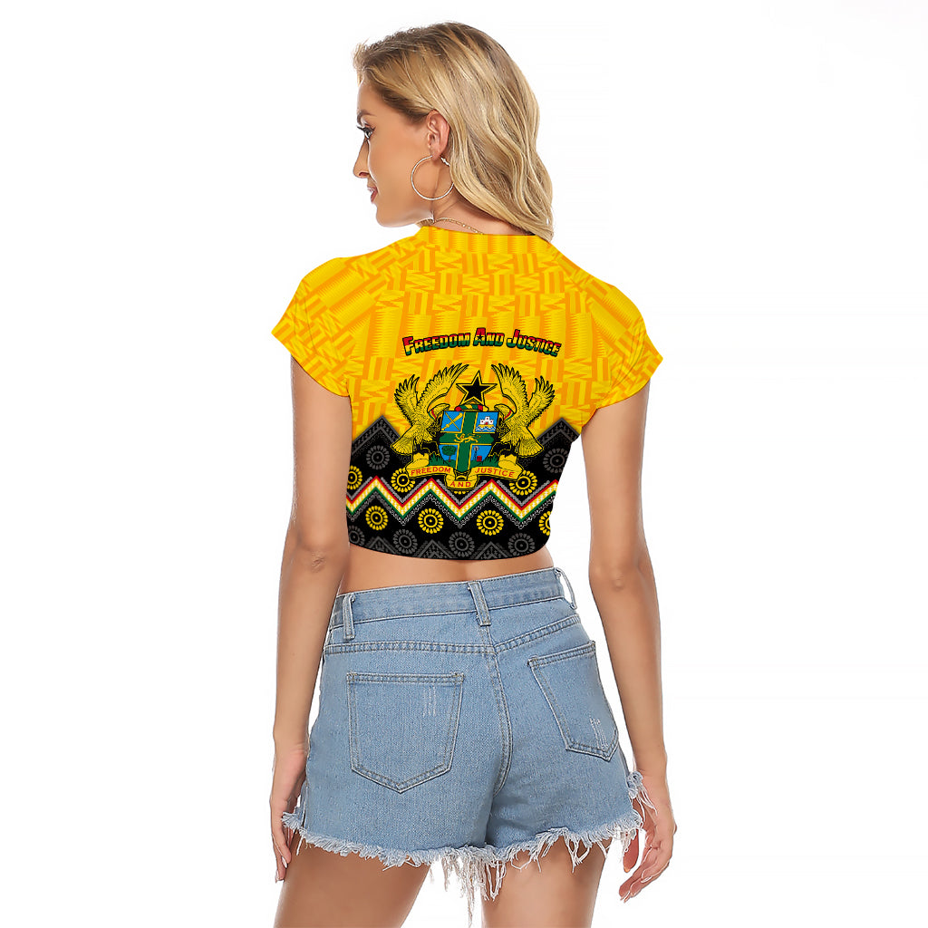 Ghana Raglan Cropped T Shirt Kente Pattern And Adinkra Pattern Mix Coat Of Arms TS06 - Wonder Print Shop