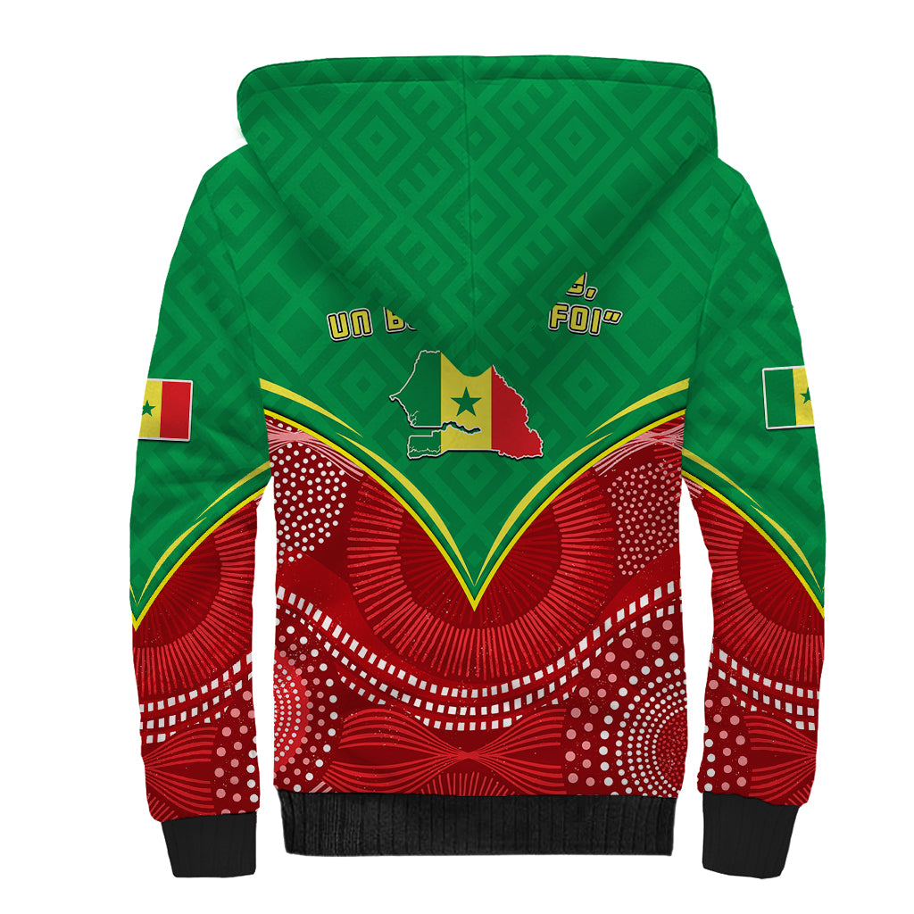 Senegal Sherpa Hoodie Africa Tribal Pattern With Coat Of Arms TS06 - Wonder Print Shop