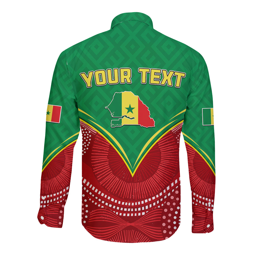Personalised Senegal Long Sleeve Button Shirt Africa Tribal Pattern With Coat Of Arms TS06 - Wonder Print Shop