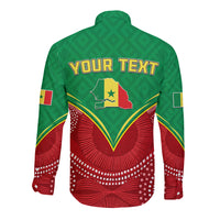 Personalised Senegal Long Sleeve Button Shirt Africa Tribal Pattern With Coat Of Arms TS06 - Wonder Print Shop