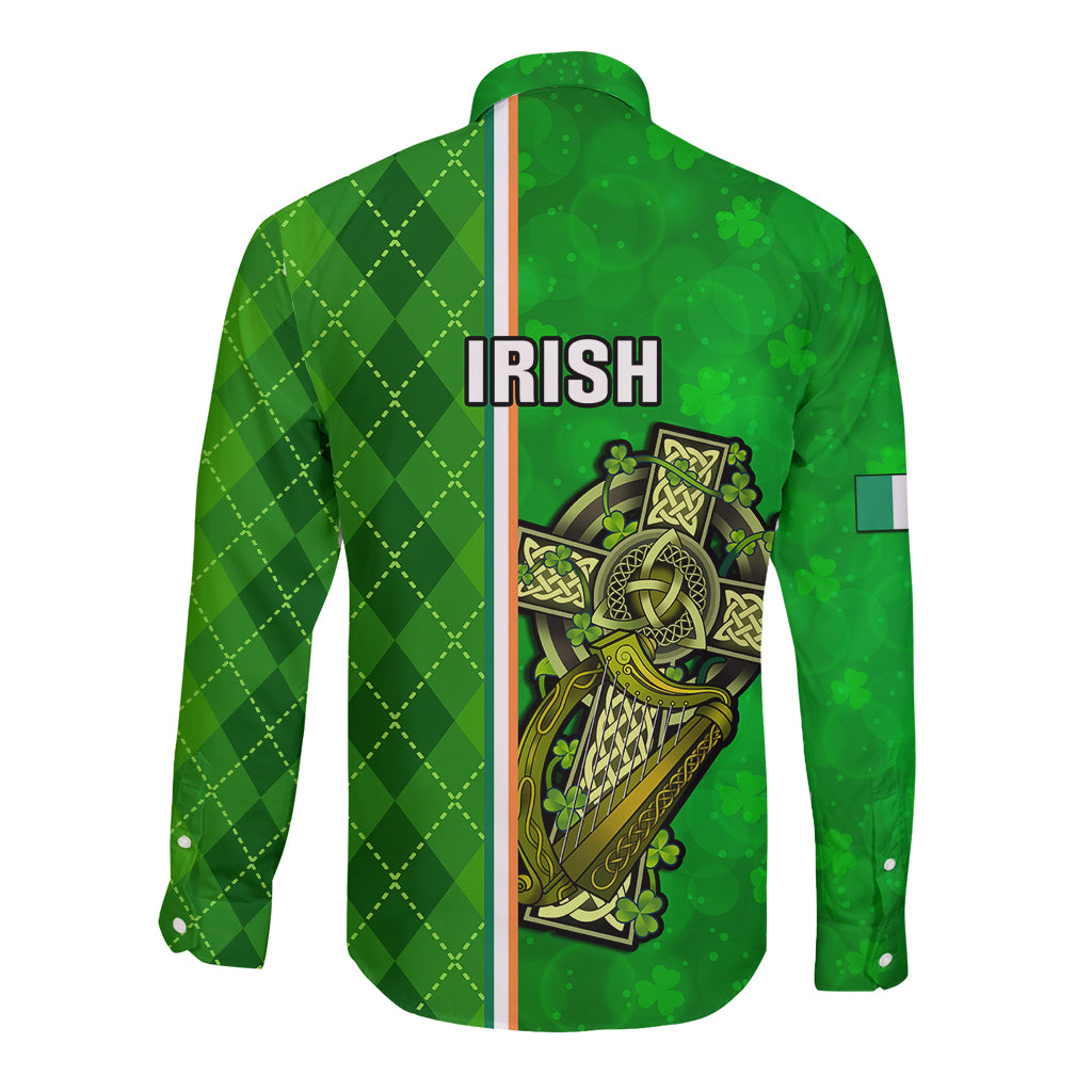 Ireland Long Sleeve Button Shirt Cross With Shamrock Simple Style TS06 - Wonder Print Shop