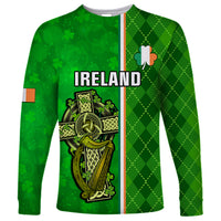 Ireland Long Sleeve Shirt Cross With Shamrock Simple Style TS06 - Wonder Print Shop