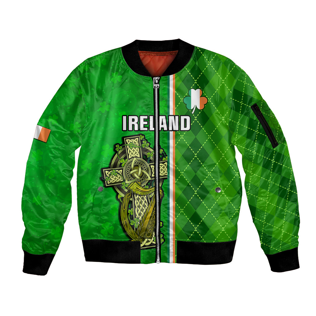 Ireland Sleeve Zip Bomber Jacket Cross With Shamrock Simple Style TS06 - Wonder Print Shop