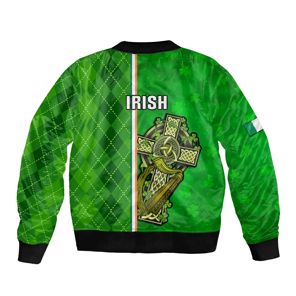Ireland Sleeve Zip Bomber Jacket Cross With Shamrock Simple Style TS06 - Wonder Print Shop