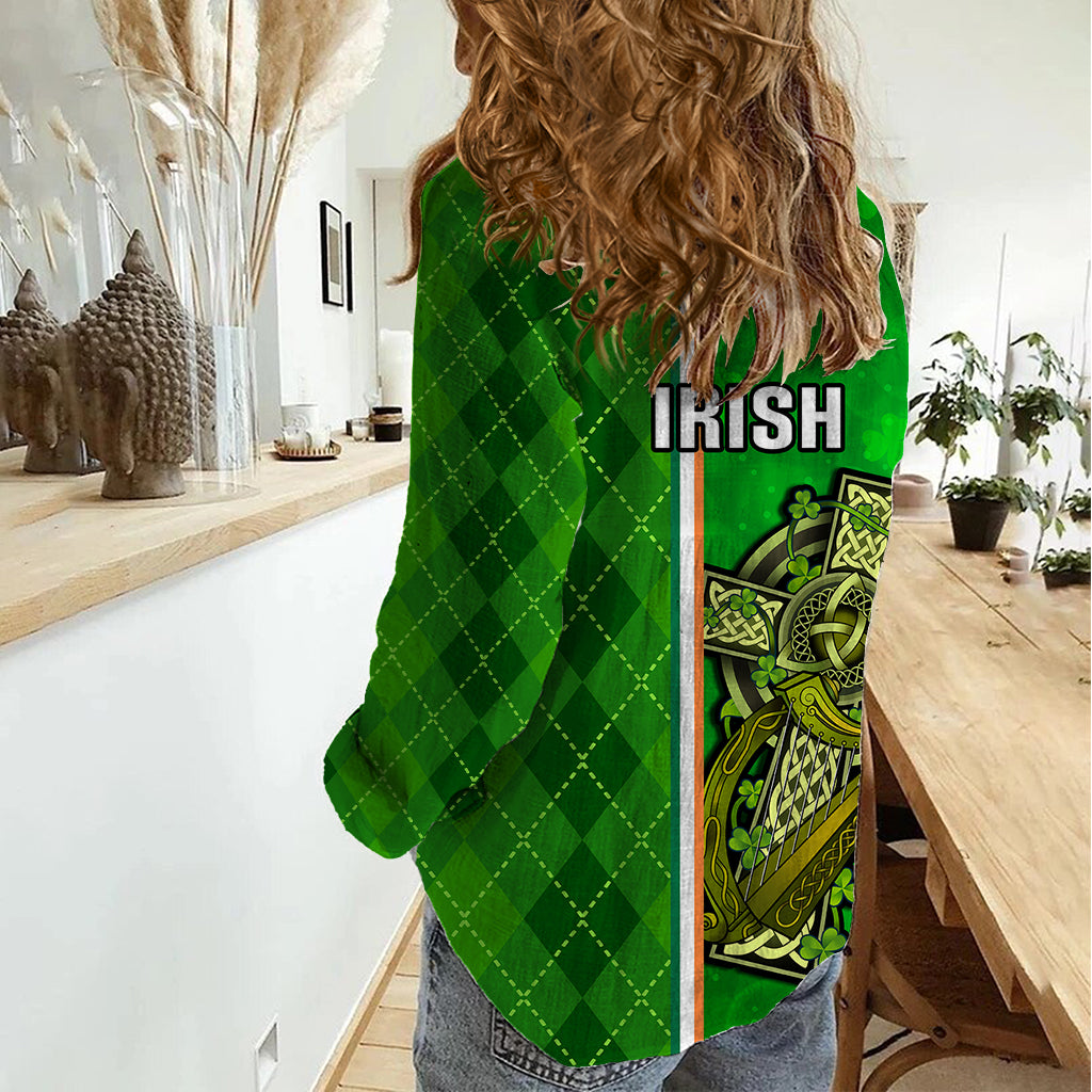 Ireland Women Casual Shirt Cross With Shamrock Simple Style TS06 - Wonder Print Shop