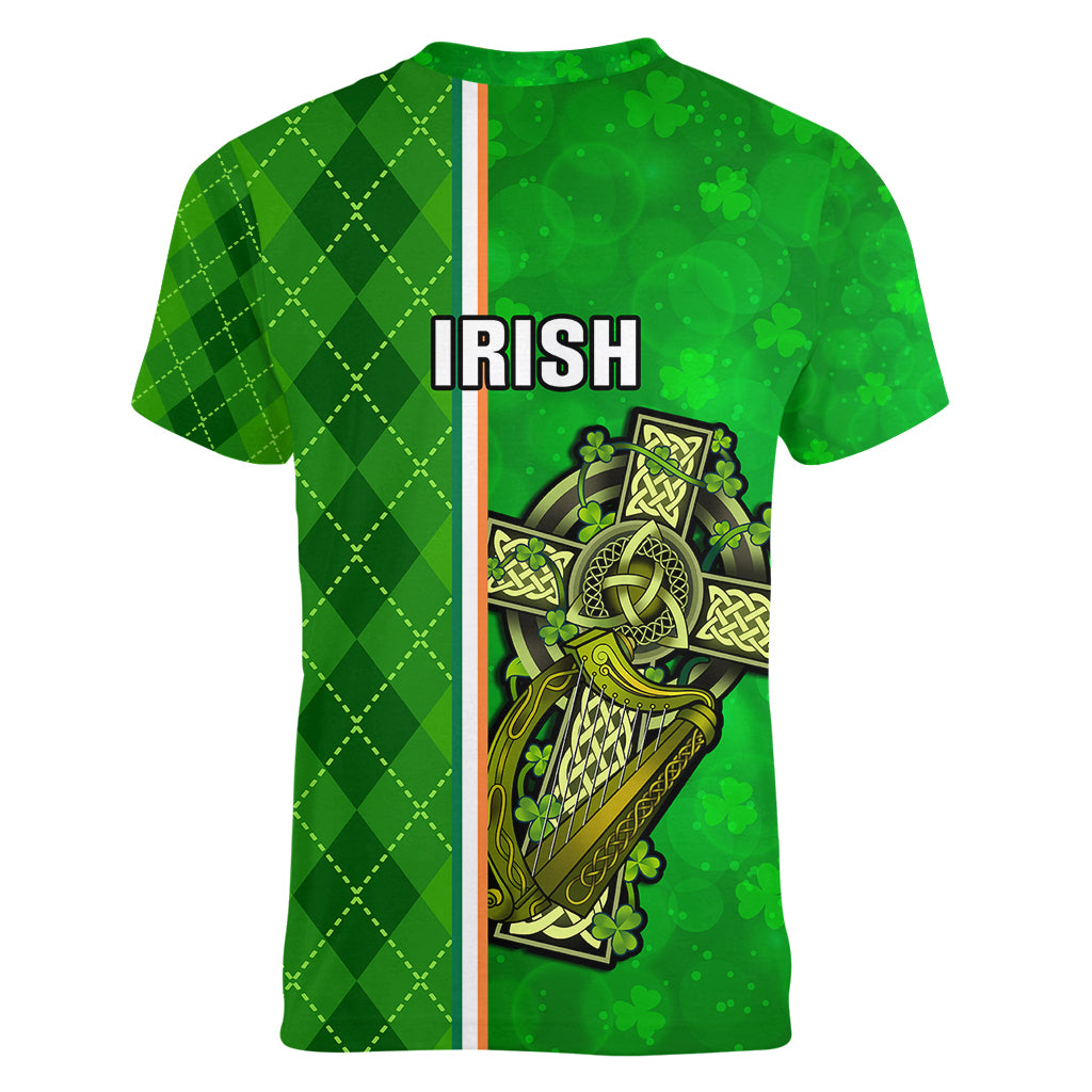 Ireland Women V Neck T Shirt Cross With Shamrock Simple Style TS06 - Wonder Print Shop