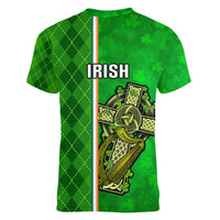 Ireland Women V Neck T Shirt Cross With Shamrock Simple Style TS06 - Wonder Print Shop