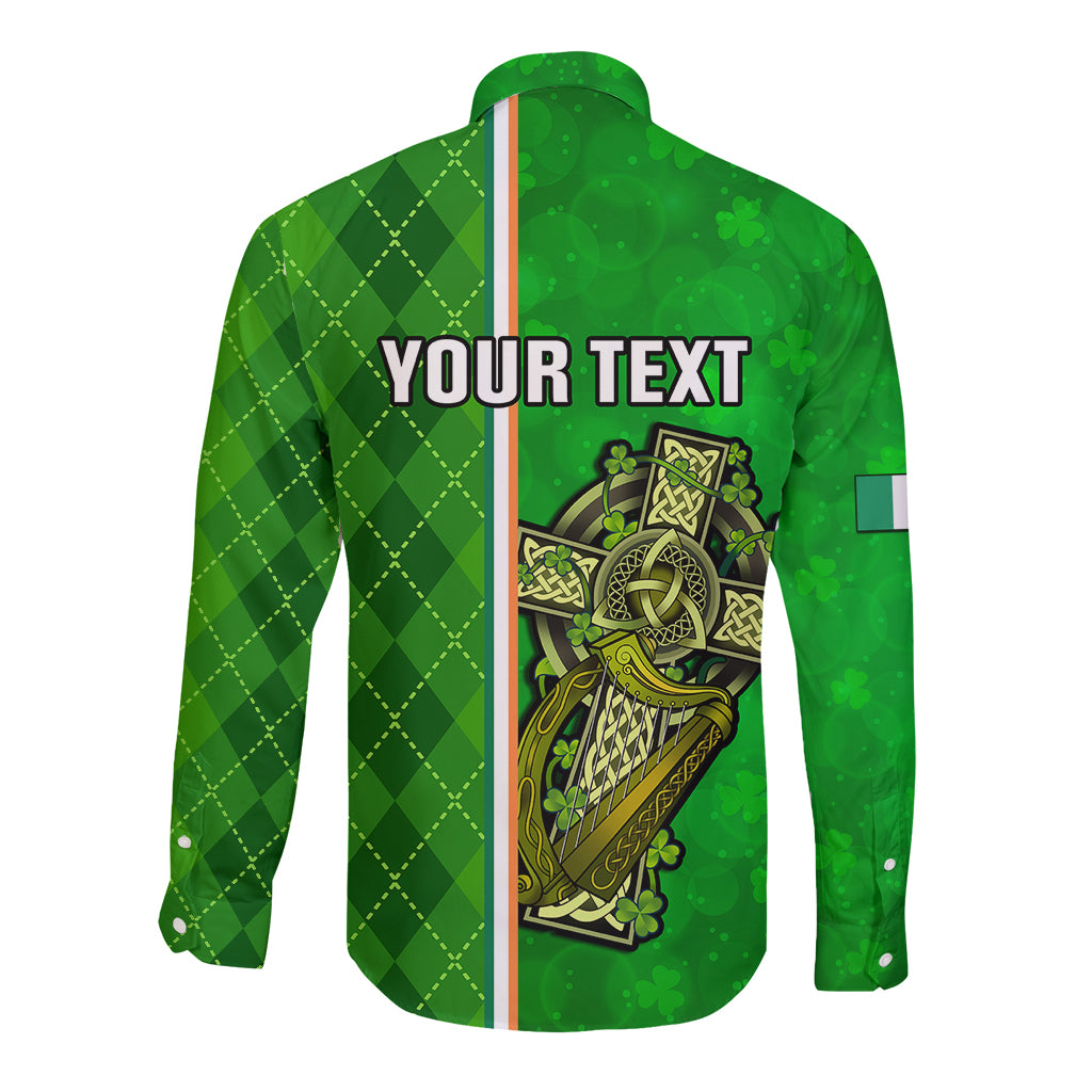 Personalised Ireland Long Sleeve Button Shirt Cross With Shamrock Simple Style TS06 - Wonder Print Shop