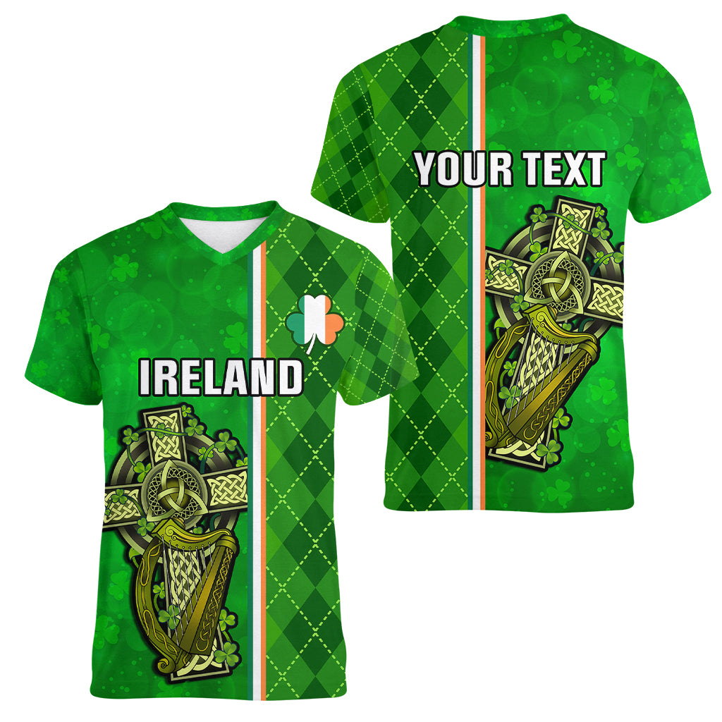 Personalised Ireland Women V Neck T Shirt Cross With Shamrock Simple Style TS06 - Wonder Print Shop