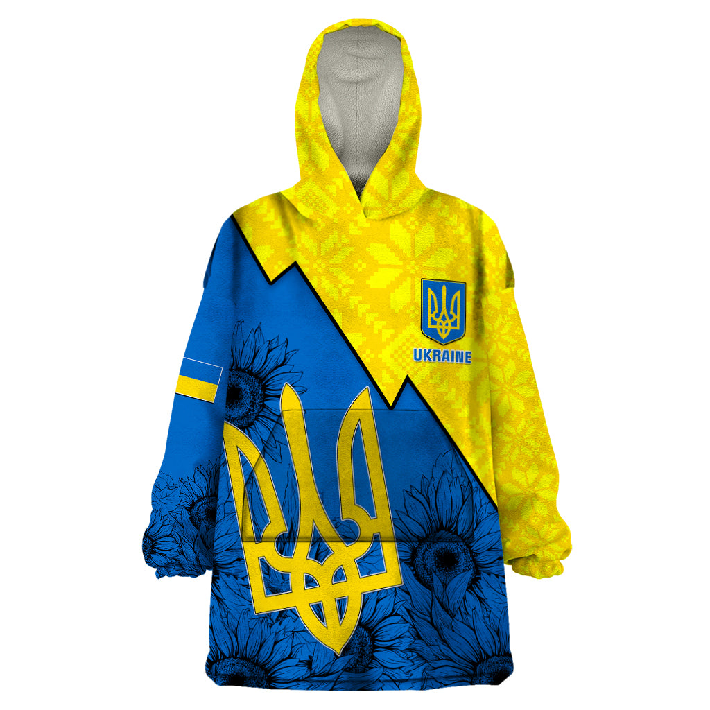 Ukraine Wearable Blanket Hoodie Sunflower With Ukraine Folk Patterns TS06 - Wonder Print Shop