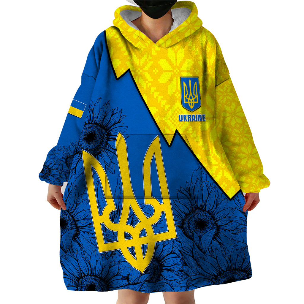 Ukraine Wearable Blanket Hoodie Sunflower With Ukraine Folk Patterns TS06 - Wonder Print Shop