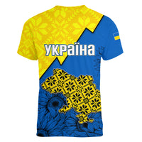 Ukraine Women V Neck T Shirt Sunflower With Ukraine Folk Patterns TS06 - Wonder Print Shop