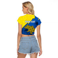 Personalised Ukraine Raglan Cropped T Shirt Sunflower With Ukraine Folk Patterns TS06 - Wonder Print Shop