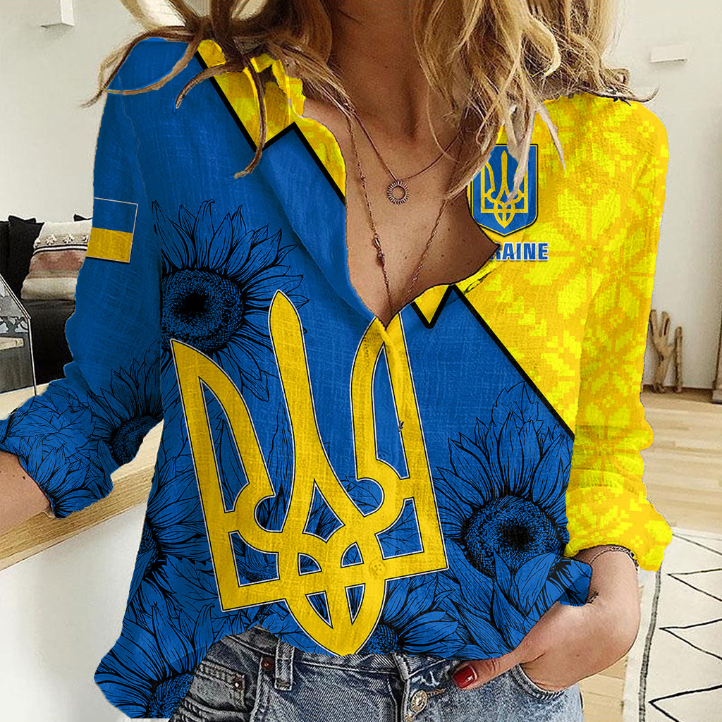 Personalised Ukraine Women Casual Shirt Sunflower With Ukraine Folk Patterns TS06 - Wonder Print Shop