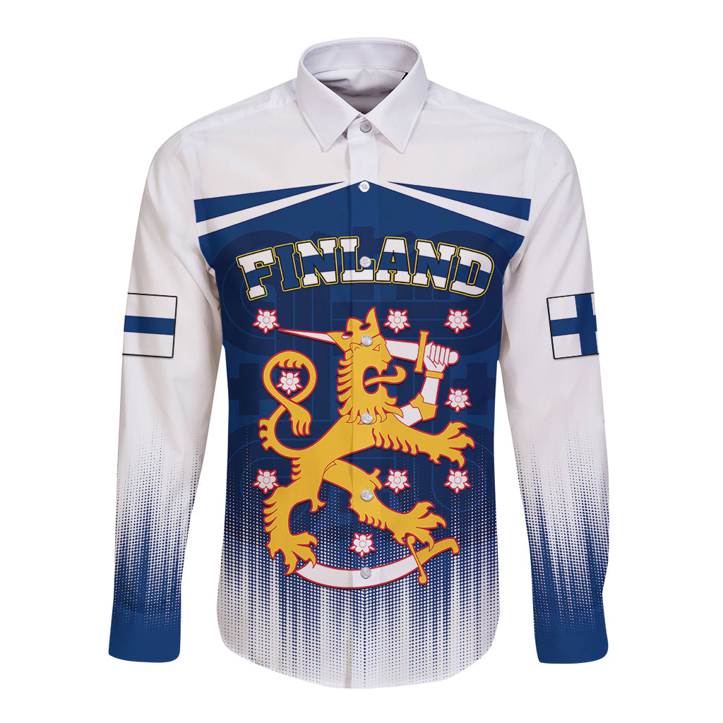 Custom Finland Long Sleeve Button Shirt Coat Of Arms Mix Hannunvaakuna TS06 - Wonder Print Shop