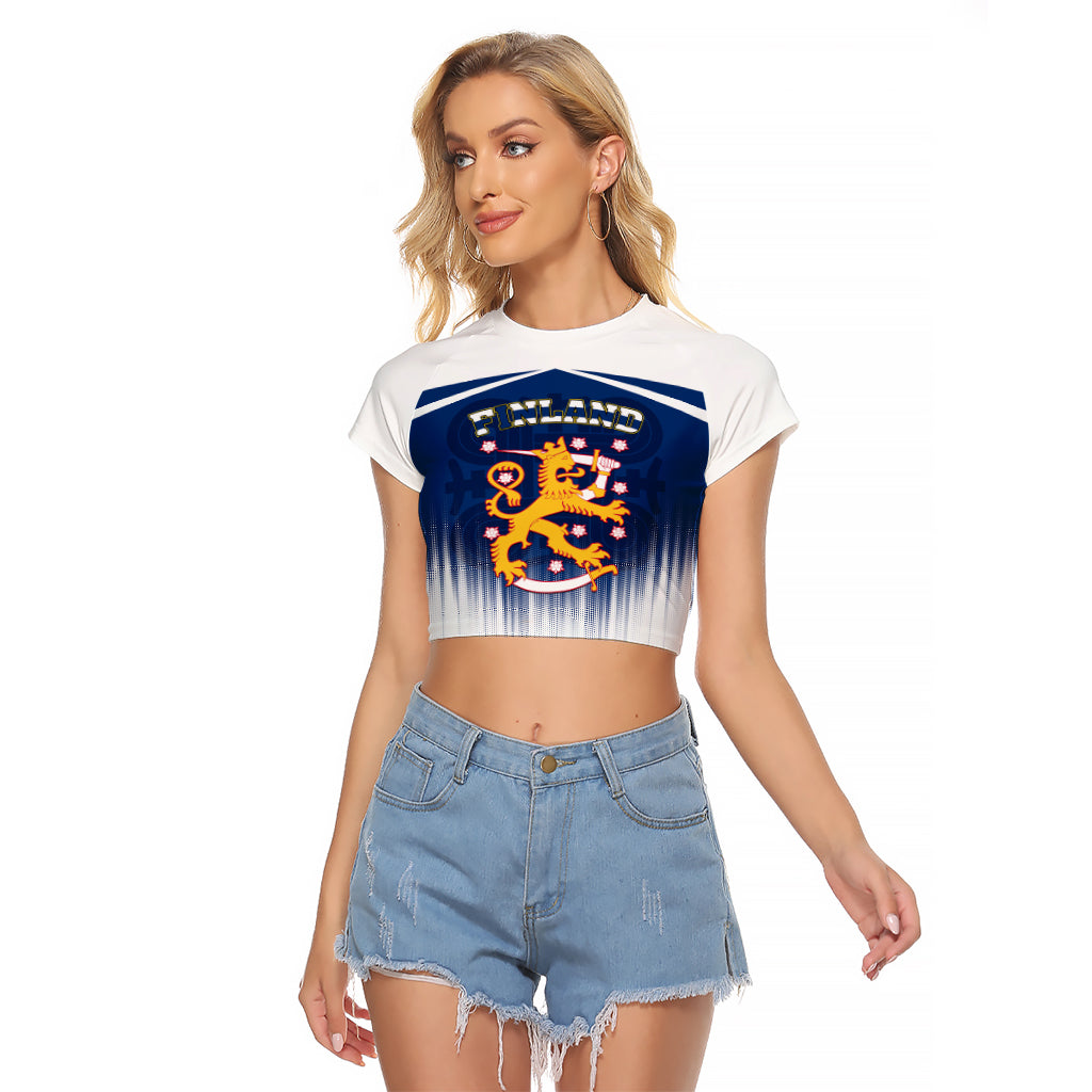 Custom Finland Raglan Cropped T Shirt Coat Of Arms Mix Hannunvaakuna TS06 - Wonder Print Shop