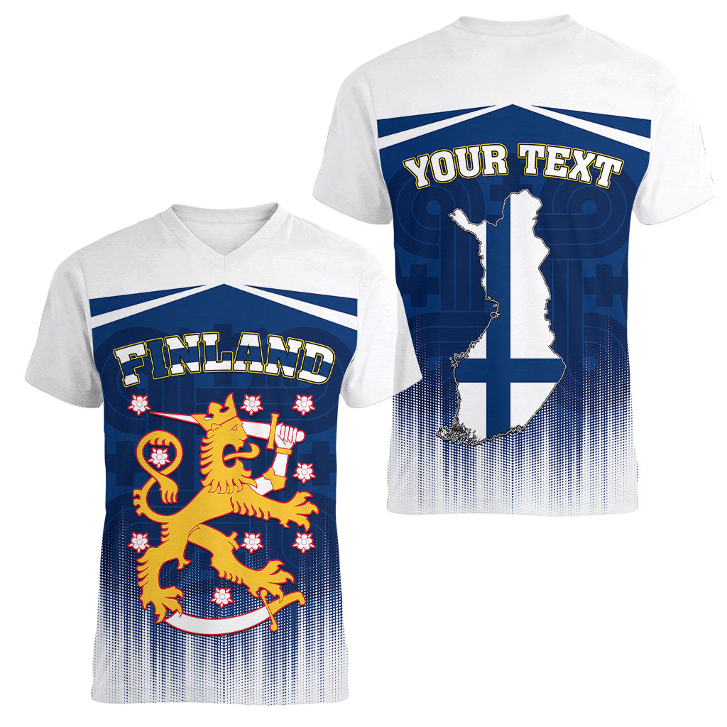 Custom Finland Women V Neck T Shirt Coat Of Arms Mix Hannunvaakuna TS06 - Wonder Print Shop