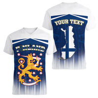 Custom Finland Women V Neck T Shirt Coat Of Arms Mix Hannunvaakuna TS06 - Wonder Print Shop