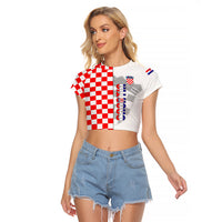 Croatia Raglan Cropped T Shirt Chessboard Mix Coat Of Arms TS06 - Wonder Print Shop