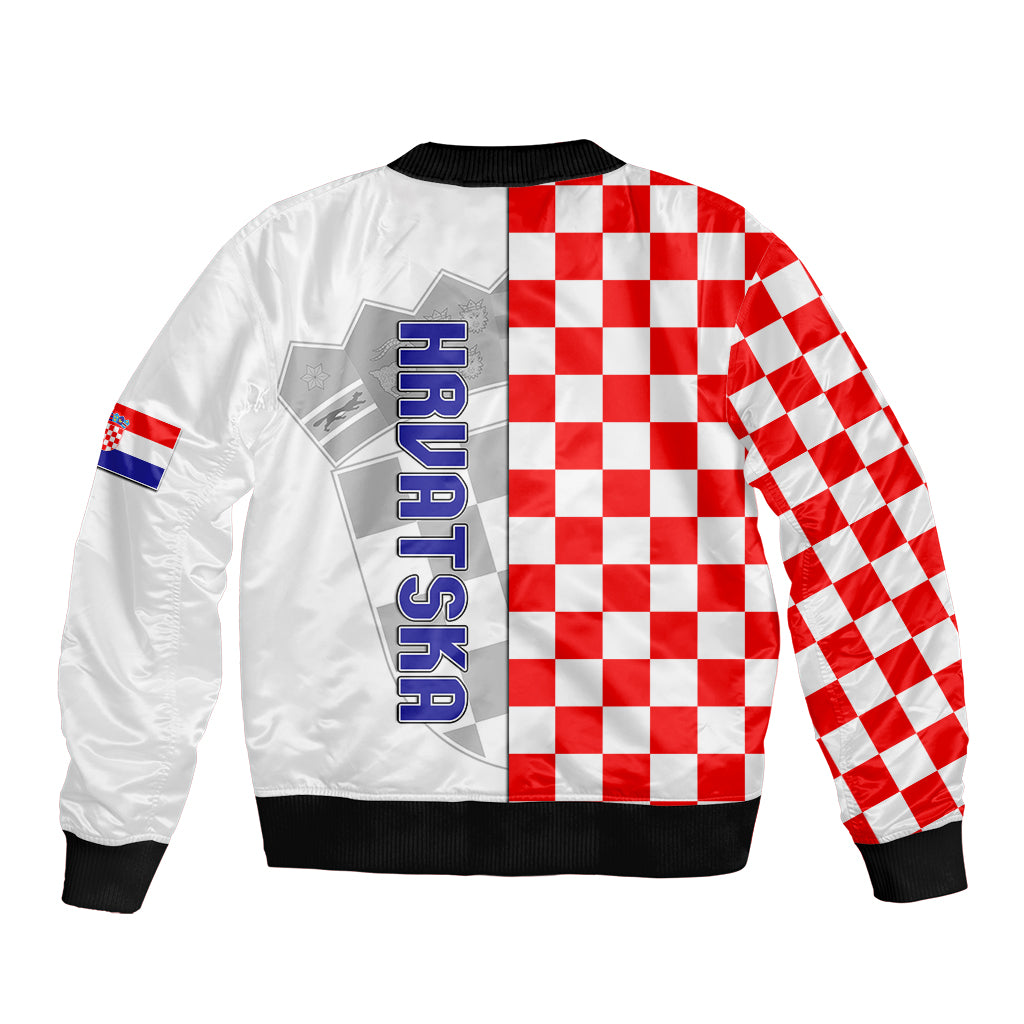 Croatia Sleeve Zip Bomber Jacket Chessboard Mix Coat Of Arms TS06 - Wonder Print Shop