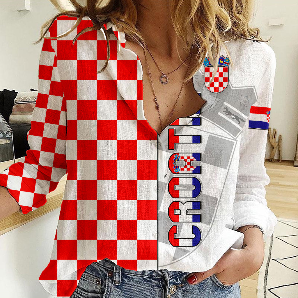 Croatia Women Casual Shirt Chessboard Mix Coat Of Arms TS06 - Wonder Print Shop