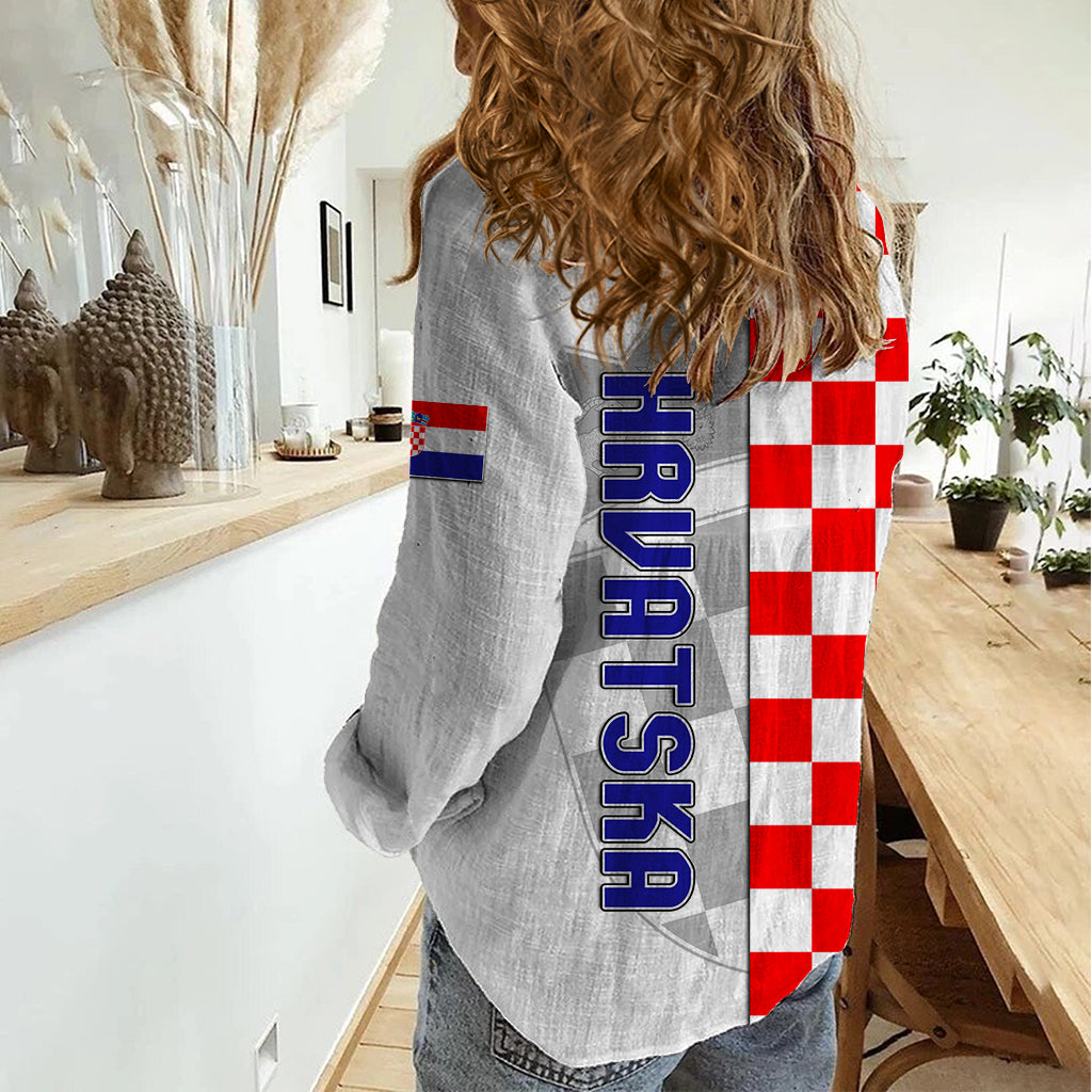 Croatia Women Casual Shirt Chessboard Mix Coat Of Arms TS06 - Wonder Print Shop