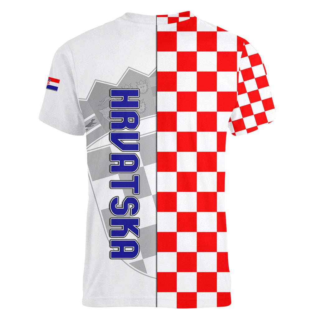 Croatia Women V Neck T Shirt Chessboard Mix Coat Of Arms TS06 - Wonder Print Shop
