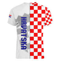 Croatia Women V Neck T Shirt Chessboard Mix Coat Of Arms TS06 - Wonder Print Shop