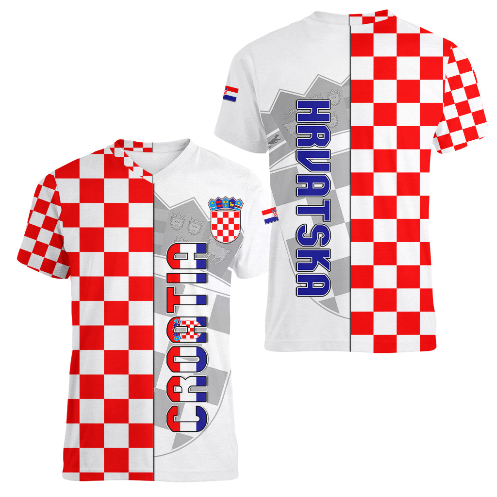 Croatia Women V Neck T Shirt Chessboard Mix Coat Of Arms TS06 - Wonder Print Shop