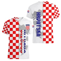 Croatia Women V Neck T Shirt Chessboard Mix Coat Of Arms TS06 - Wonder Print Shop