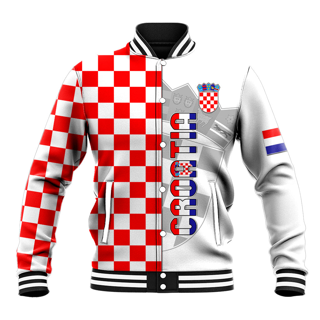 Personalised Croatia Baseball Jacket Chessboard Mix Coat Of Arms TS06 - Wonder Print Shop