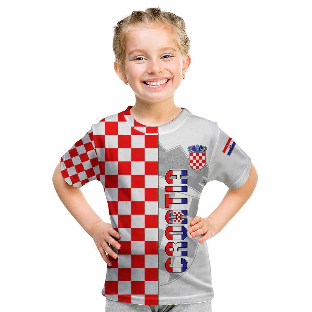 Personalised Croatia Kid T Shirt Chessboard Mix Coat Of Arms TS06 - Wonder Print Shop